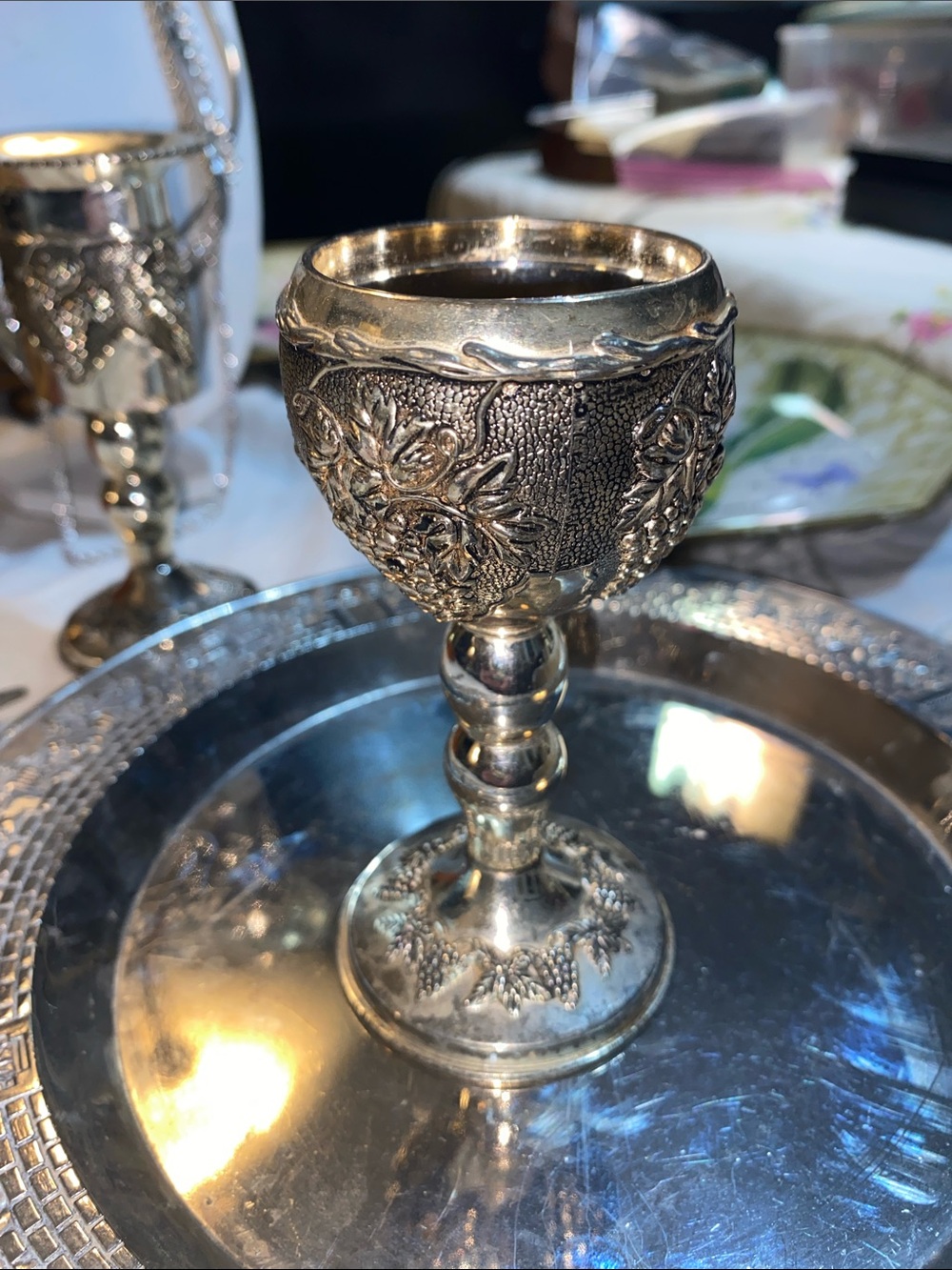 KARSHI silver-plated Judaica Kiddush wine cup from Israel